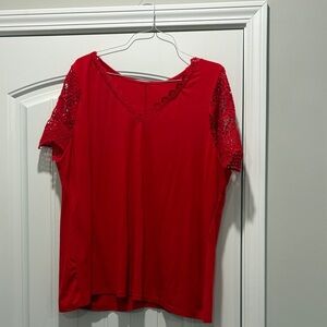 Elegant Red Lace Sleeve Women's Top